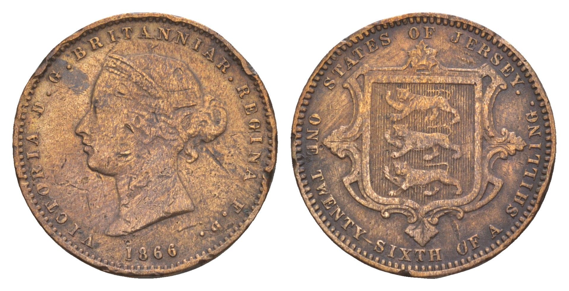 Джерси 1/26 шиллинга 1866 Виктория (1837-1901) KM 4 бронза 4654-1256