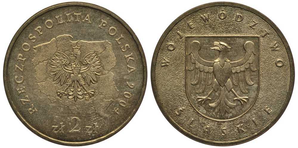 Польша 2 злотых 2004 MW, серия польские воеводства, Силезское воеводство KM 493 нордик 114-133