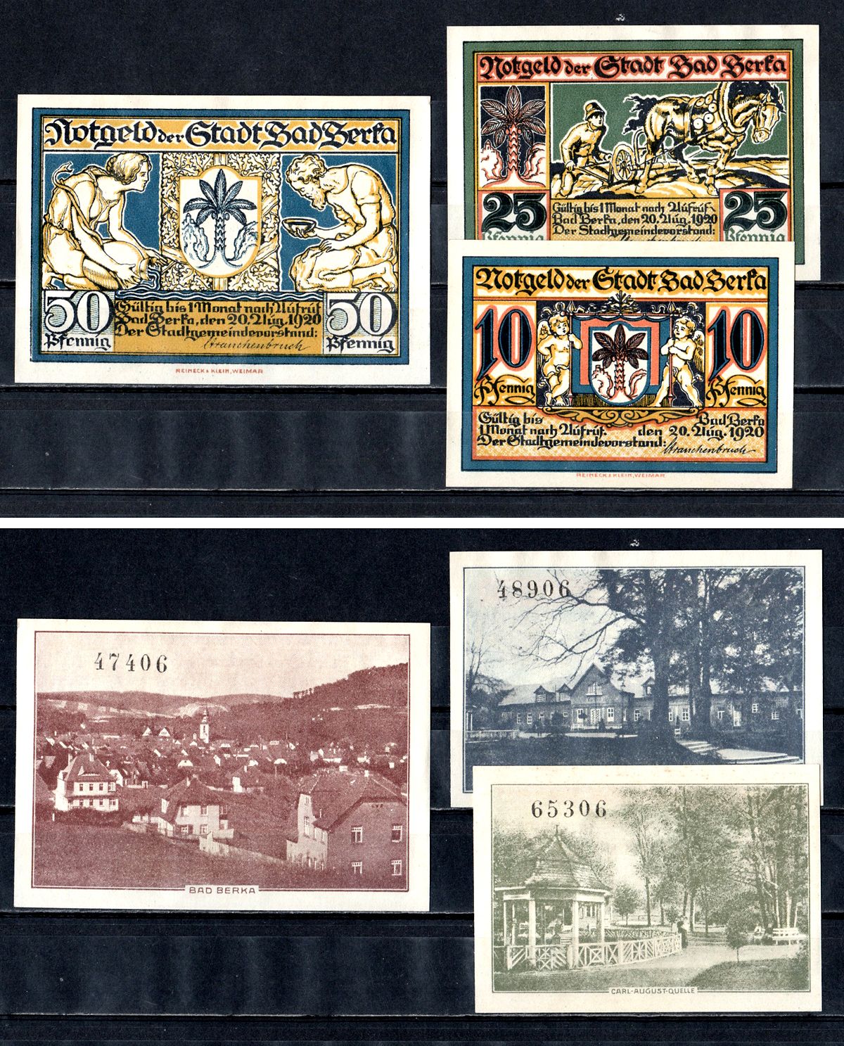 Бад-Берка (Тюрингия) полный набор из 3 нотгельдов (10, 25 и 50 пфеннигов) 1920 Mehl Grabowski 79.1a бумага UNC (пресс) 7556-49-1-2