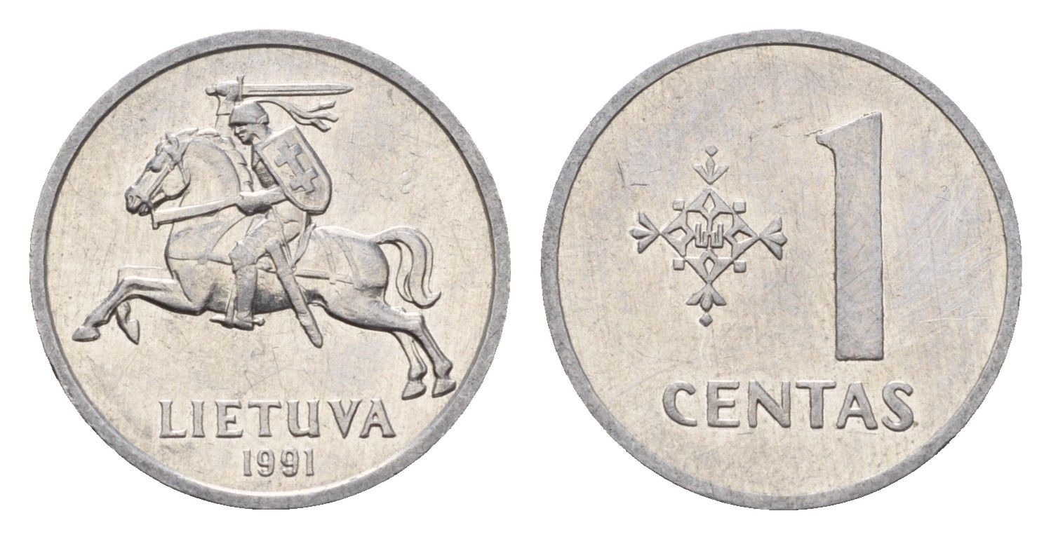 Литва 1 цент (сент) 1991 KM 85 алюминий 201-533