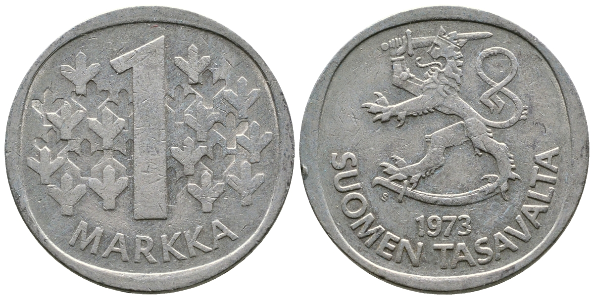 ФИНЛЯНДИЯ 1 МАРКА 1973 S KM 49а медно-никель 4110-823