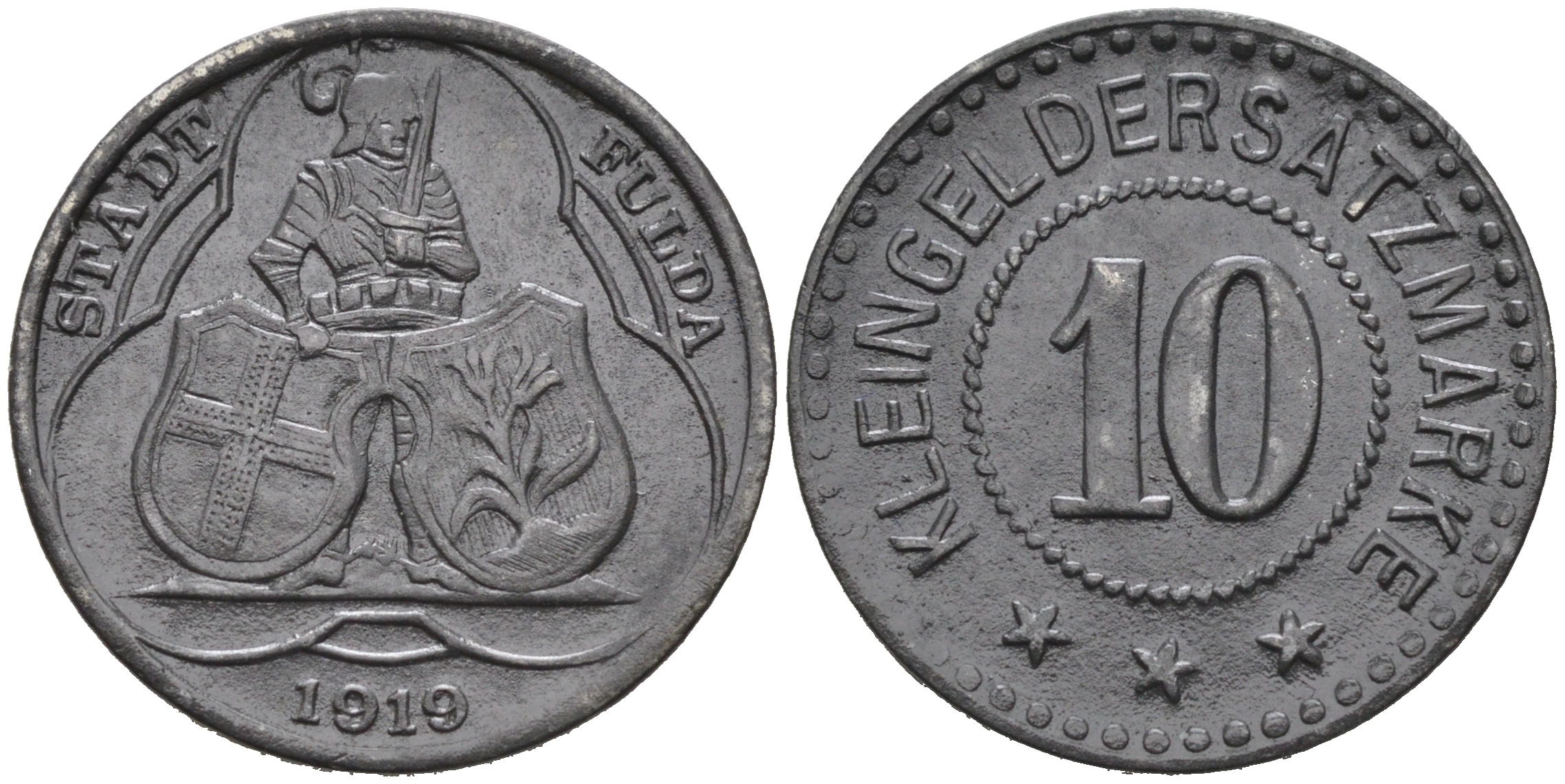 ГЕРМАНИЯ ФУЛДА 10 ПФЕННИГОВ 1919 КЛЯЙНГЕЛЬД железо 75-1369