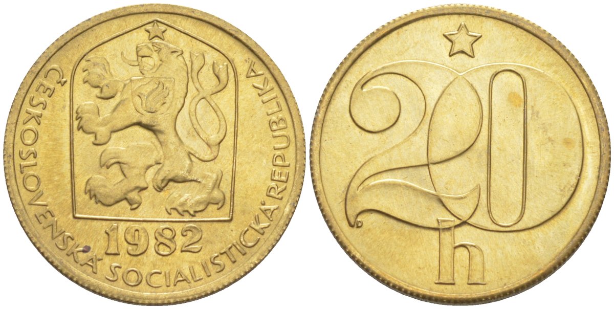 Чехословакия 20 геллеров 1982 социалистическая Республика KM 74 латунь 77-241