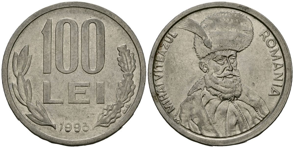 Румыния 100 леев 1995 Михай Храбрый (1558-1601) KM 111 сталь плакированная никелем 4120-313