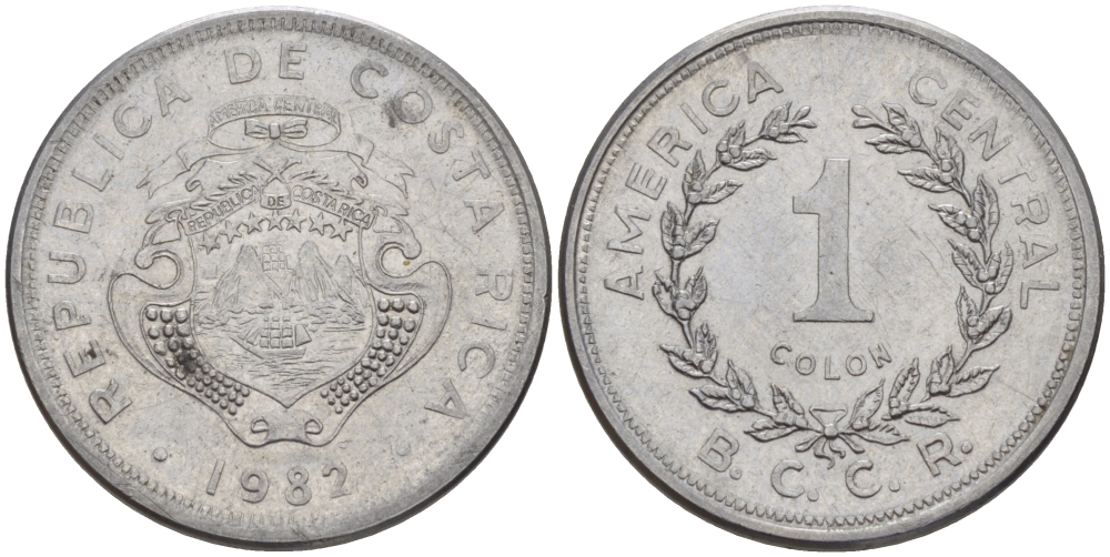 КОСТА-РИКА 1 КОЛОН 1982 сс, БОЛЬШОЙ ПАРУСНИК KM 210.1 нержавеющая сталь 67-1026