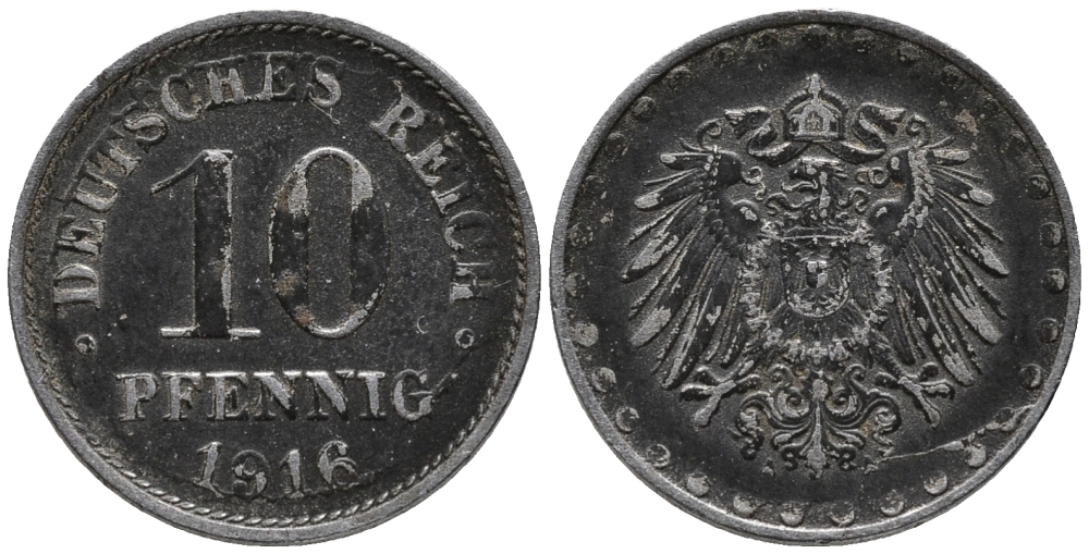 ГЕРМАНИЯ 10 ПФЕННИГОВ 1916 А, KM 20, J. 298 железо 34-912