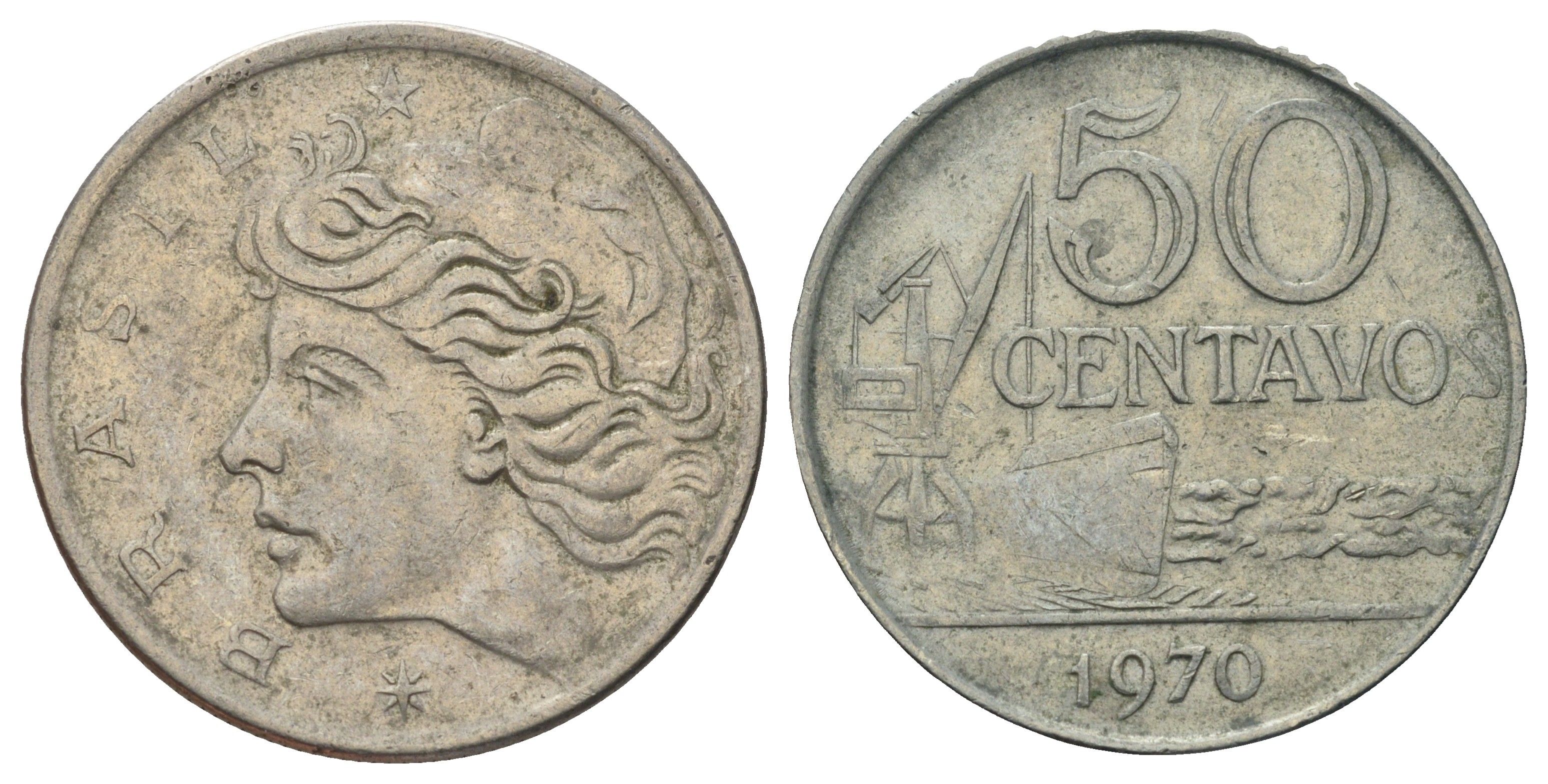 Бразилия 50 сентаво 1970 KM 580a медно-никель 4150-751