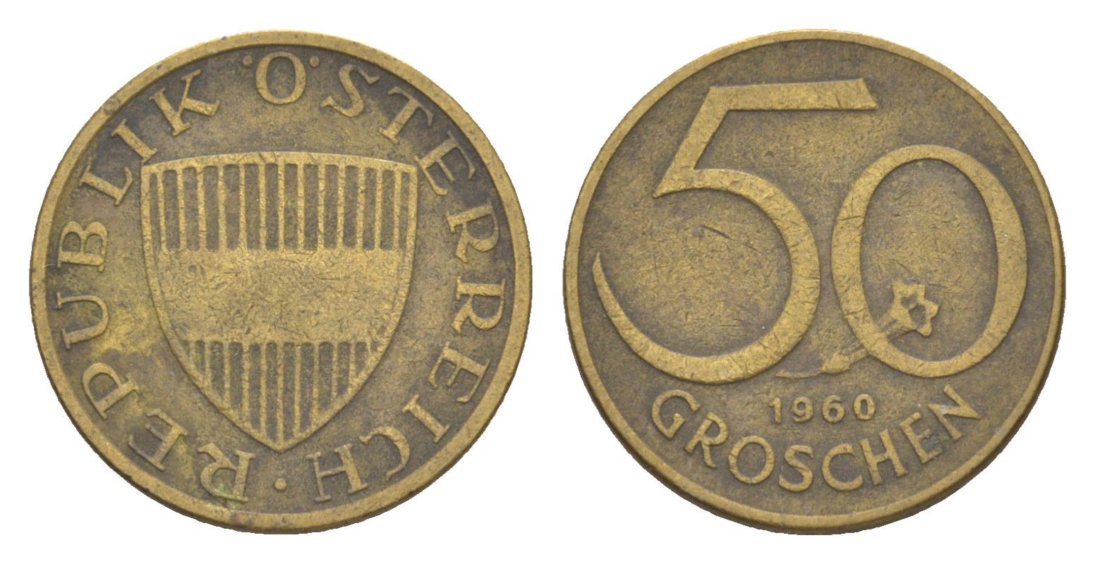 Австрия 50 грошей 1960 KM 2885 алюминиевая бронза 4136-827