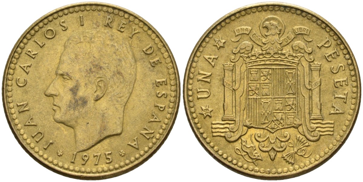 Испания 1 песета 1975 (77) Хуан Карлос I (1975-2014) KM 806 алюминиевая бронза 4604-211