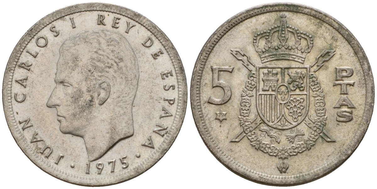 Испания 5 песет 1975 (79) Хуан Карлос I (1975-2014) KM 807 медно-никель 190-1122