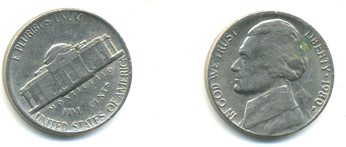 США 5 ЦЕНТОВ 1980 P, ДЖЕФФЕРСОН KM А192 медно-никель 179-725