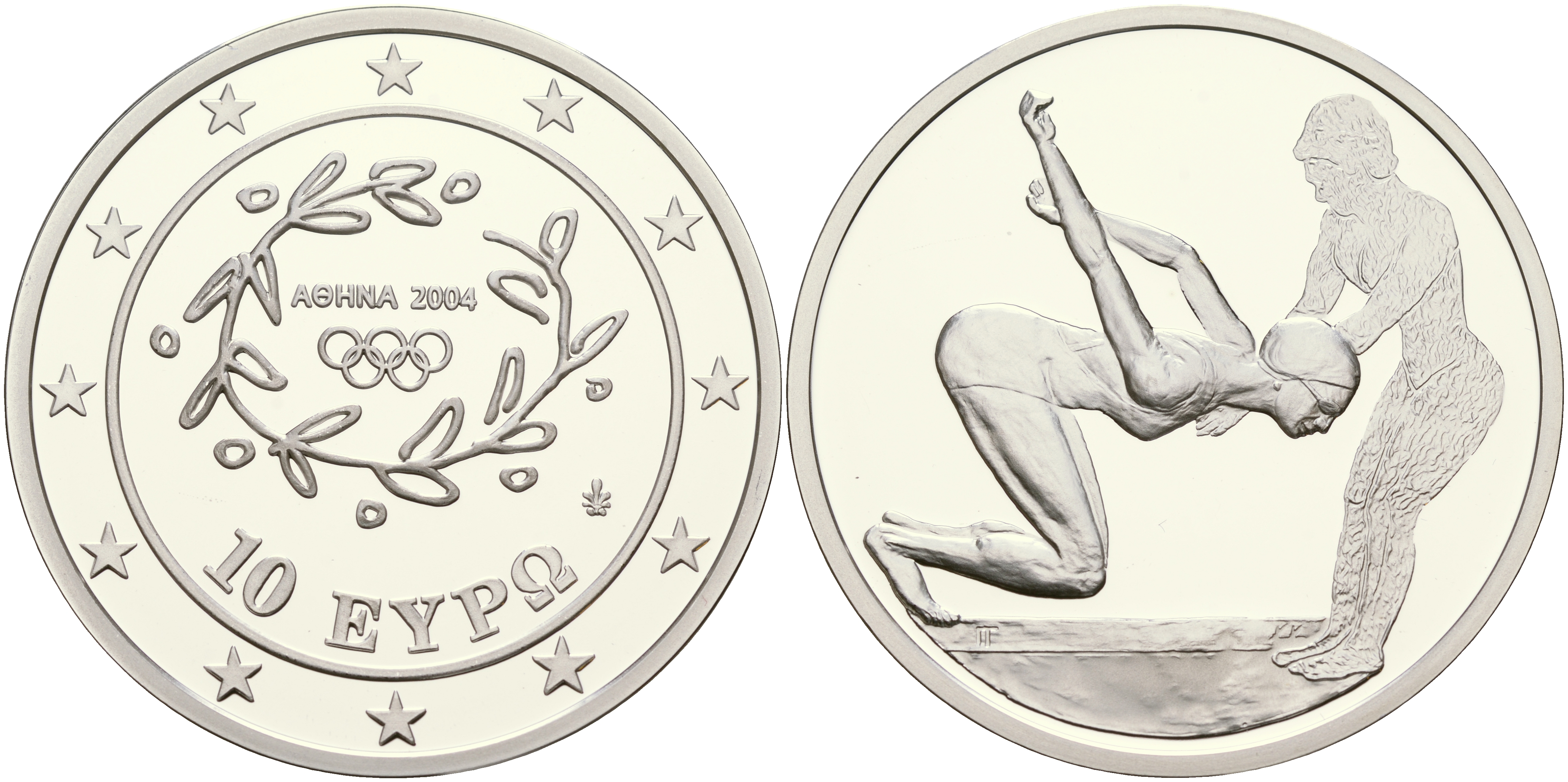 Греция 10 евро 2003 XXVIII летние Олимпийские игры 2004 года в Афинах, плавание KM 200 серебро PROOF 06-245-35