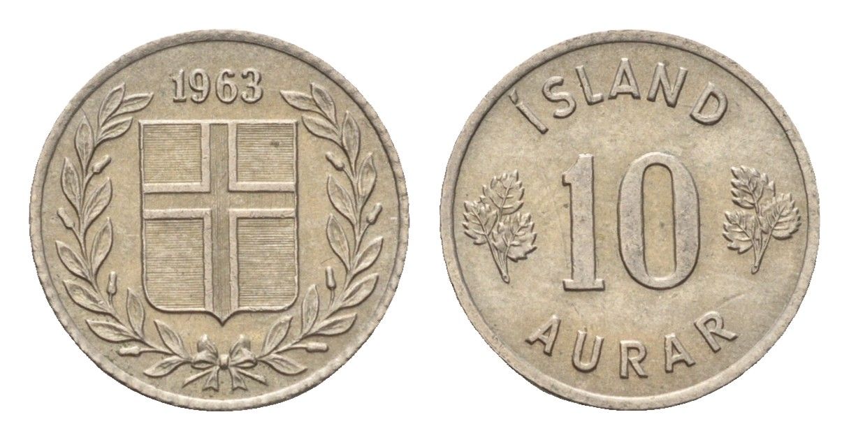 Исландия 10 эйре 1963 KM 10 медно-никель aUNC 4690-669