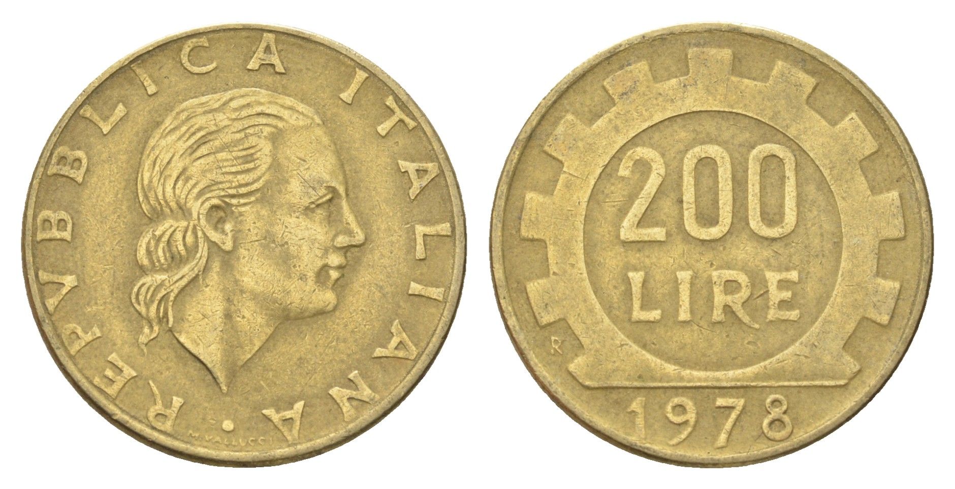 Италия 200 лир 1978 R, шестерня KM 105 алюминиевая бронза 4704-826