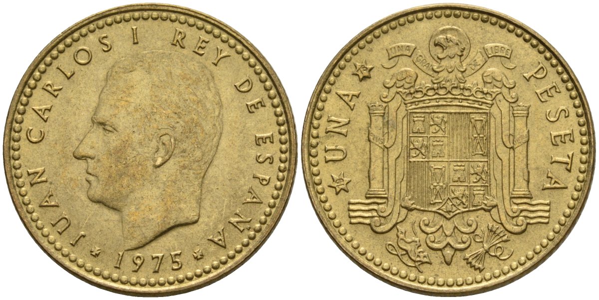 Испания 1 песета 1975 (78) Хуан Карлос I (1975-2014) KM 806 алюминиевая бронза 4604-237