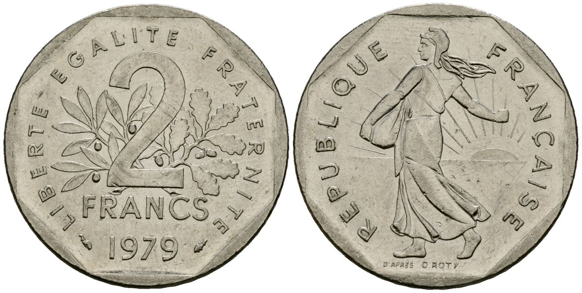 Франция 2 франка 1979 сеятель KM 942.1, Le Franc 272.3 никель 4120-1035