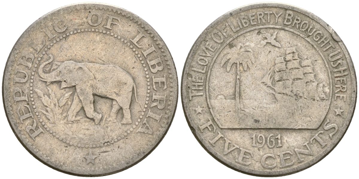Либерия 5 центов 1961 KM 14 медно-никель 4132-416