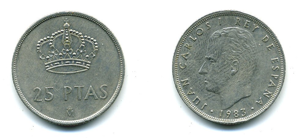 Испания 25 песет 1983 Хуан Карлос I (1975-2014) KM 824 медно-никель 51-5421