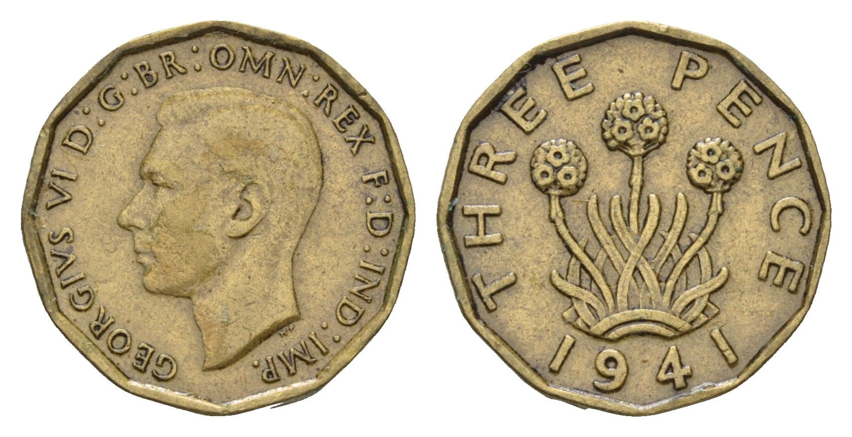 Великобритания 3 пенса 1941 Георг VI (1936-1952) KM 849, Spink 4112 никель латунь 92-1251