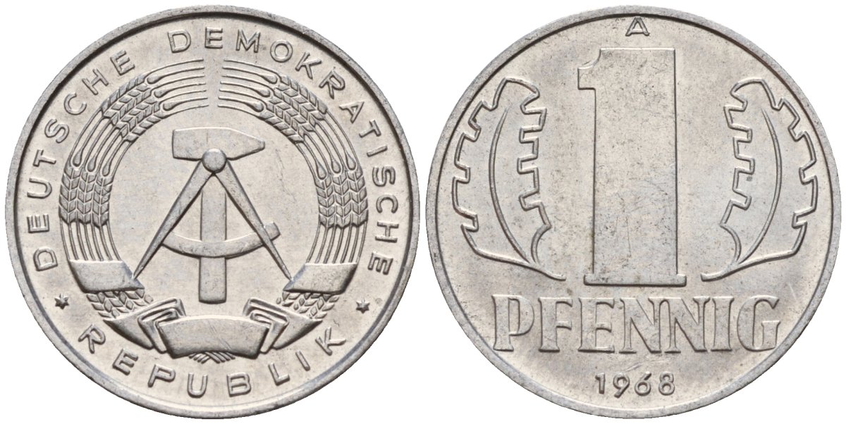 ГДР 1 пфенниг 1968 A KM 8.1 алюминий 99-1048