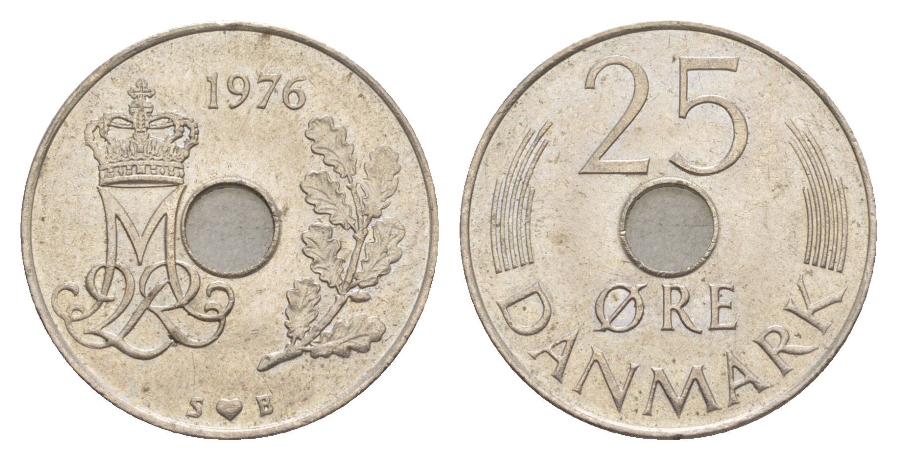Дания 25 эре 1976 S; B, Маргрете II (1972-2024) KM 861.1 медно-никель UNC 4629-334