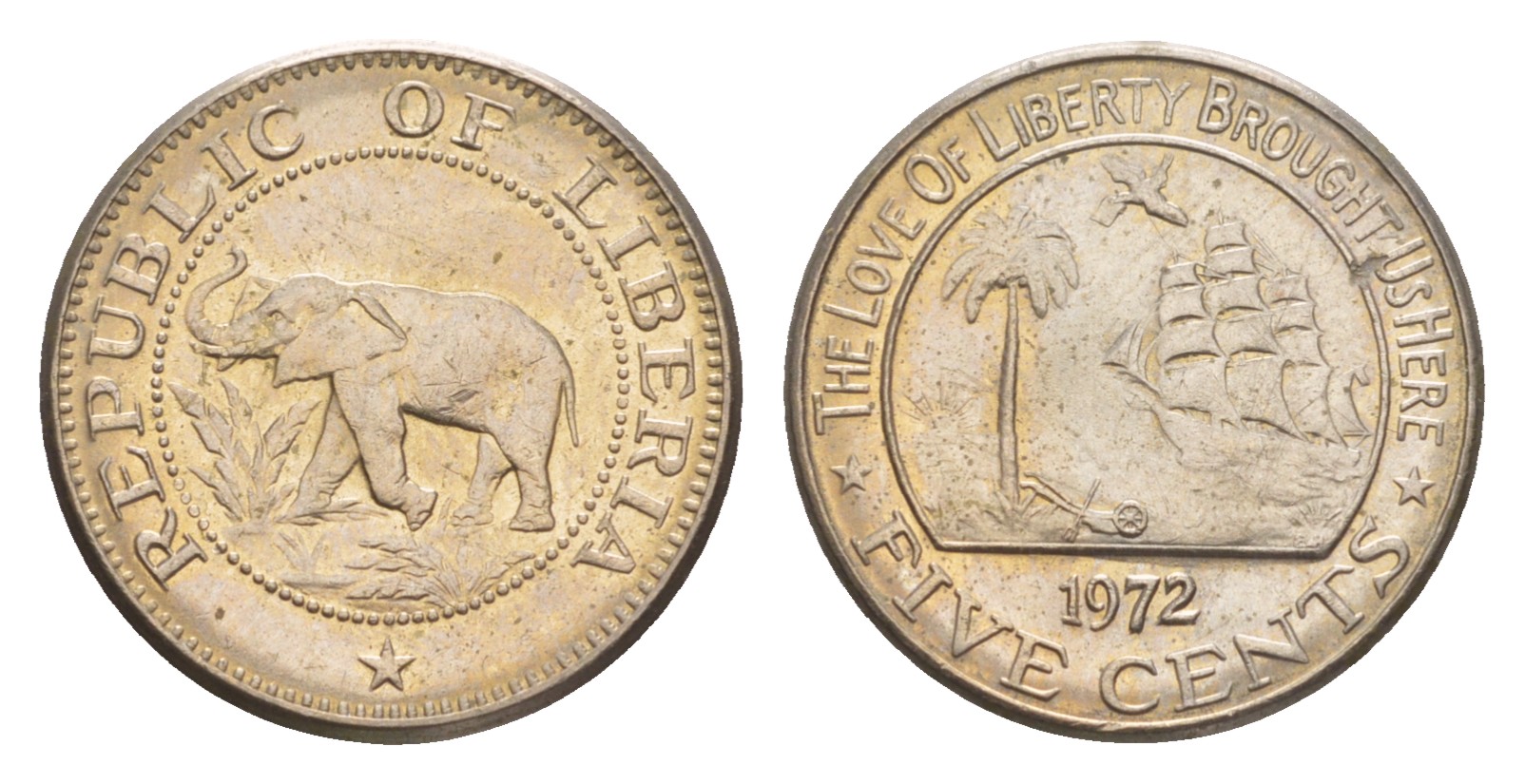 Либерия 5 центов 1972  KM 14 медно-никель  UNC 4659-464