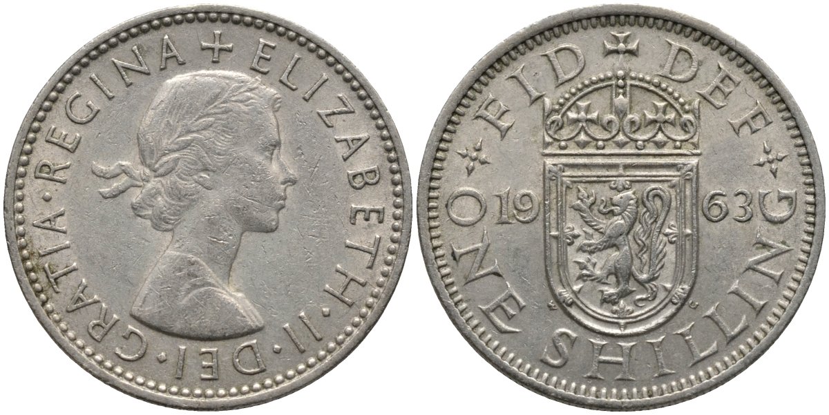 Великобритания 1 шиллинг 1963 Елизавета II (1952-2022), Шотландский герб KM 905, Spink 4148 медно-никель 4171-634