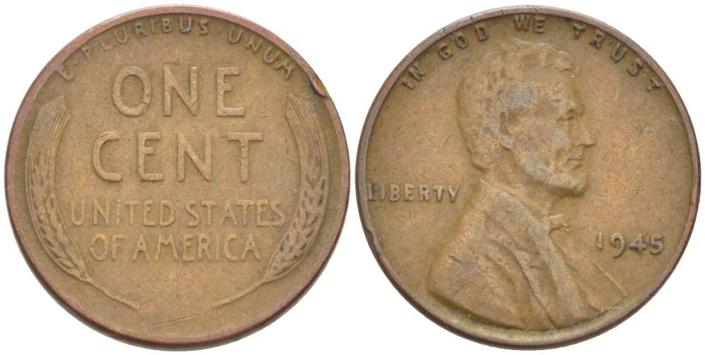 США 1 ЦЕНТ 1945 ЛИНКОЛЬН KM А132 медь цинк 3309-527