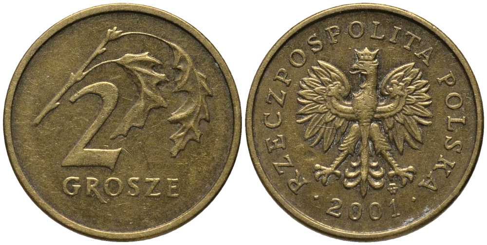 Польша 2 гроша 2001 MW KM 277 латунь 201-413