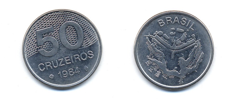 БРАЗИЛИЯ 50 КРУЙЗЕЙРО 1984 KM 594.1 сталь aUNC 76-657