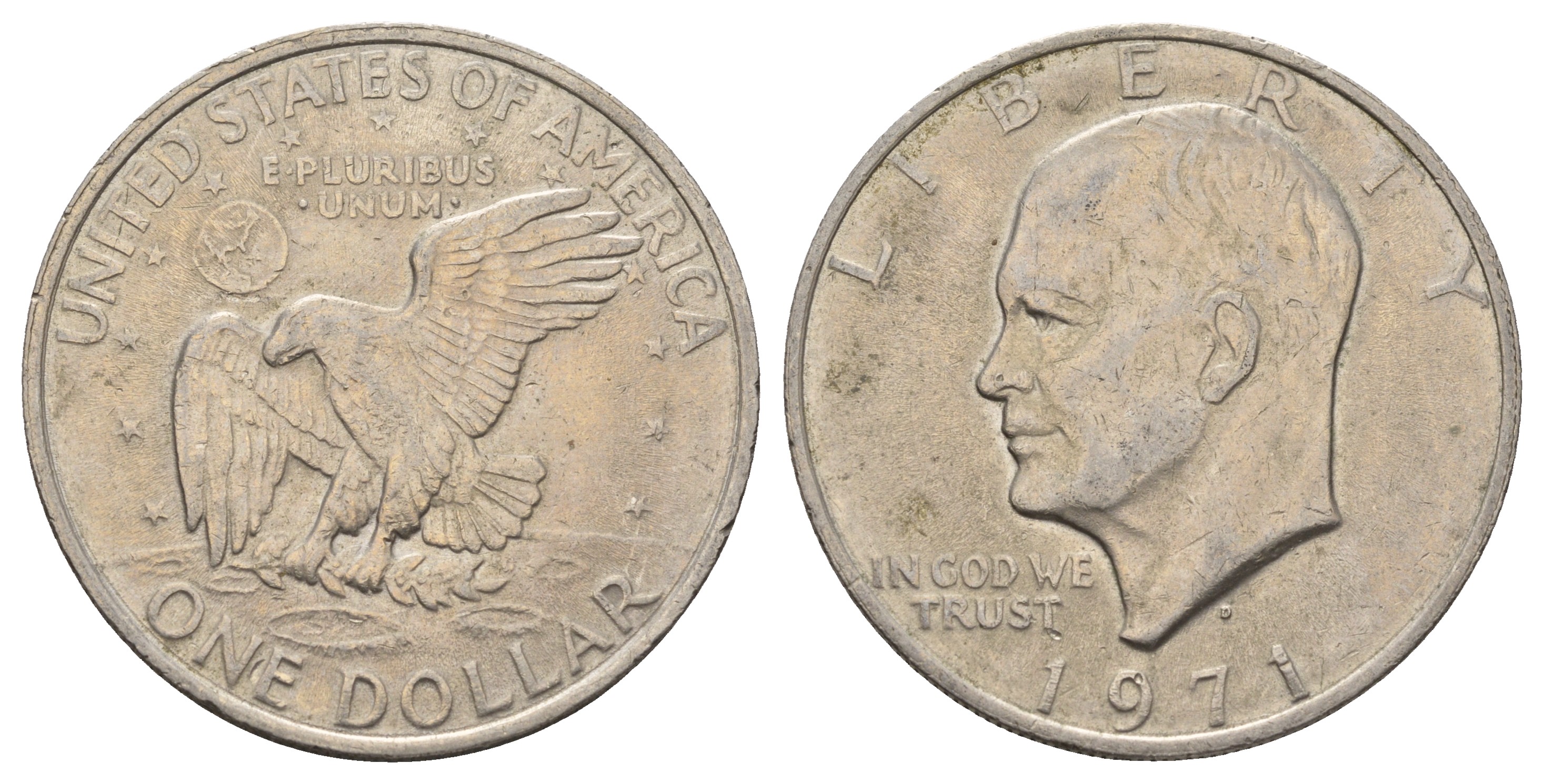 США 1 доллар 1971 D, Президент Эйзенхауэр, лунный орел KM 203 медь плакированная медно-никелем 4386-411