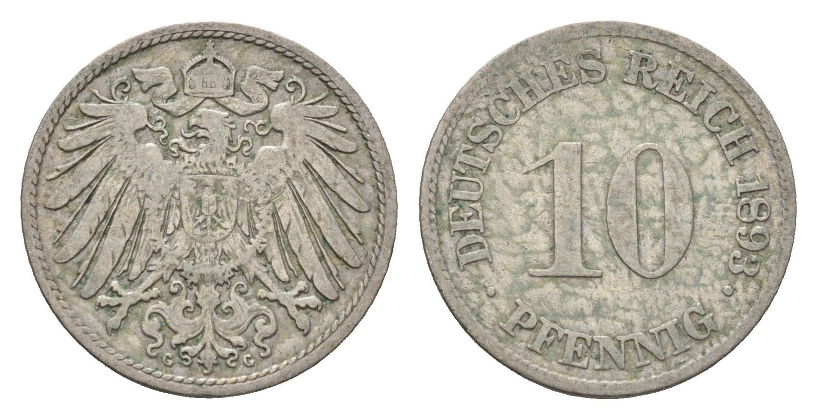 Германия 10 пфеннигов 1893 G KM 12, J. 13 медно-никель 4649-847