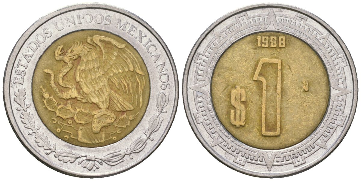 Мексика 1 песо 1998 Mo KM 603 биметалл 4591-133