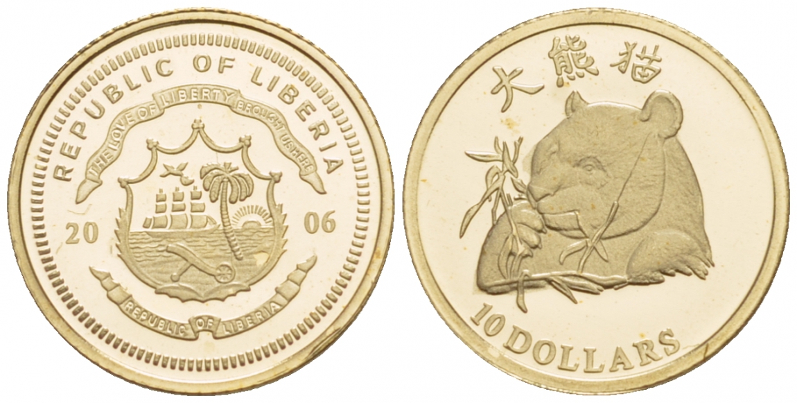 Либерия 10 долларов 2006 панда, 0,73 грамма золото PROOF 1094-6-24