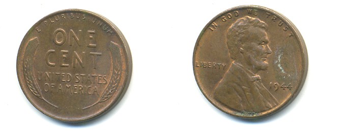 США 1 ЦЕНТ 1944 ЛИНКОЛЬН KM А132 медь цинк 76-158