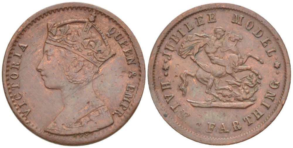 АНГЛИЯ 1/2 ФАРТИНГА 1887 ЮБИЛЕЙНАЯ МОДЕЛЬ, КОРОЛЕВА ВИКТОРИЯ, ЗОЛОТОЙ ЮБИЛЕЙ медь 4543-554