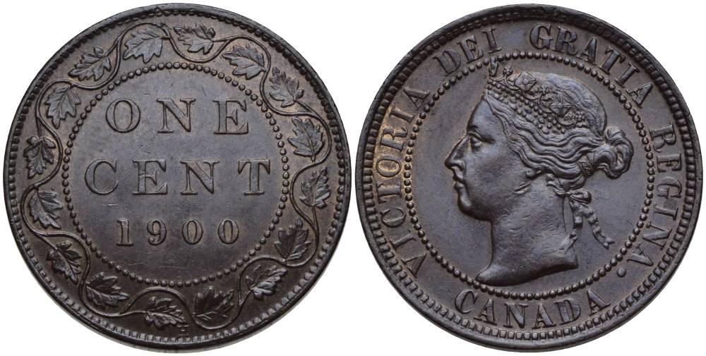 Канада 1 цент 1900 Н, Виктория (1837-1901) KM 7 бронза 27-533