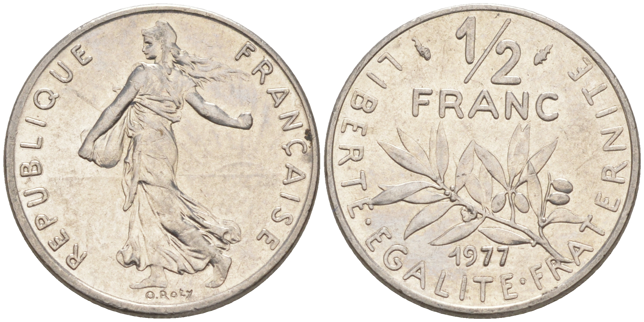 Франция 1/2 франка 1977 сеятель KM 931.1, LE FRANC 198.16 никель 55-1135