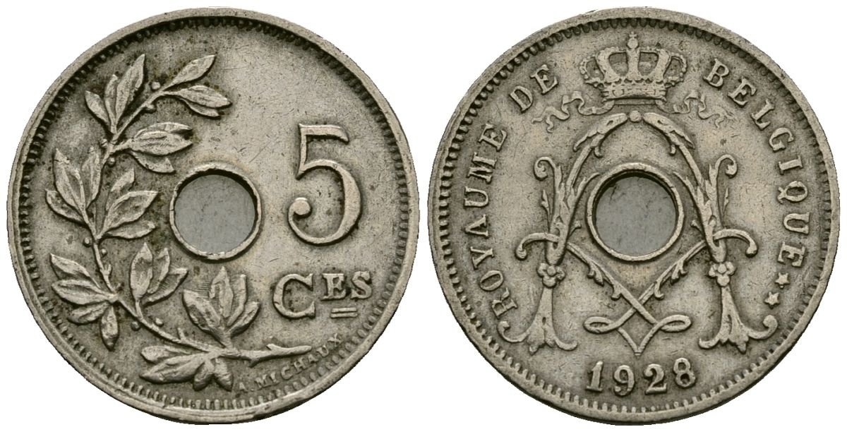 Бельгия 5 сантимов 1928 Belgique KM 66 медно-никель 4173-612