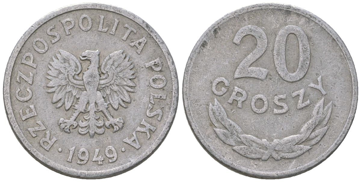 Польша 20 грошей 1949 Y 43a алюминий 4136-1268