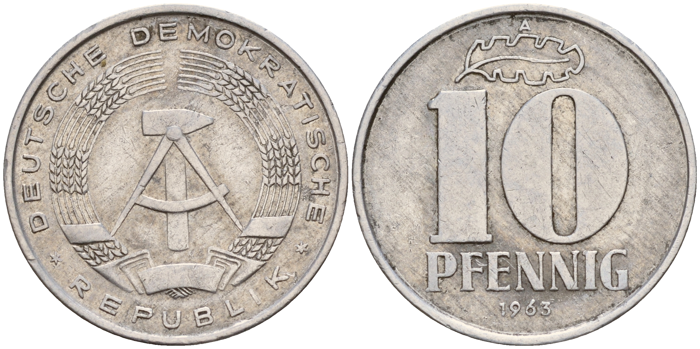 ГДР 10 пфеннигов 1963 А KM 10 алюминий    4161-1252