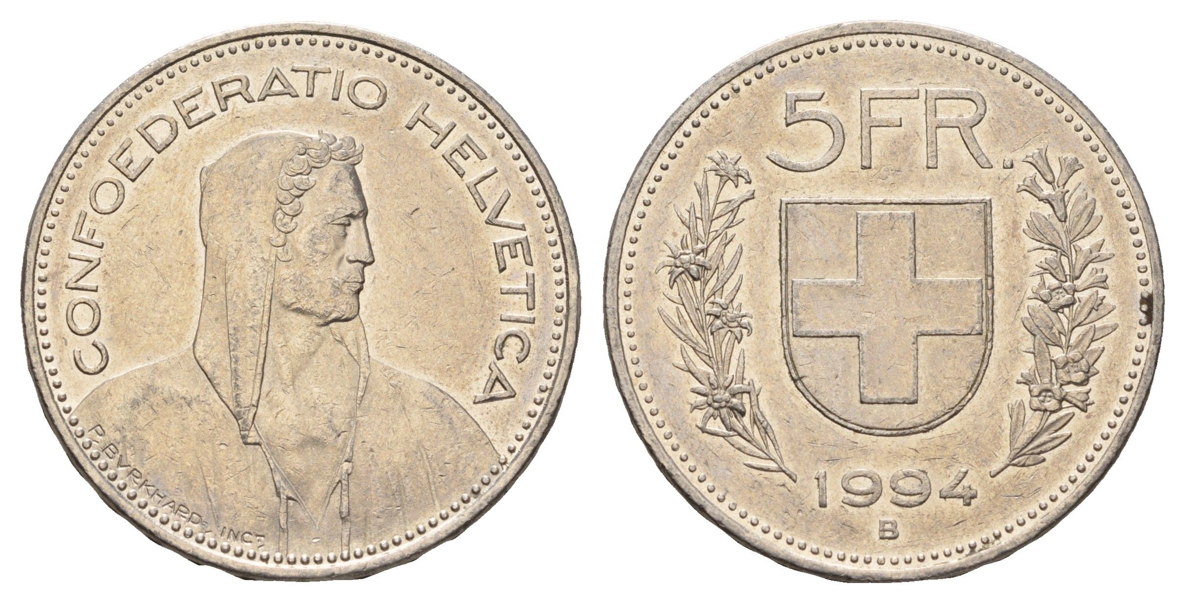 Швейцария 5 франков 1994 B KM 40a.4 медно-никель 4536-1131