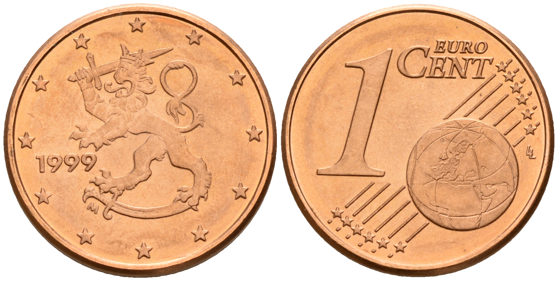 Финляндия 1 евроцент 1999  KM 98 сталь плакированная медью  UNC  4189-167