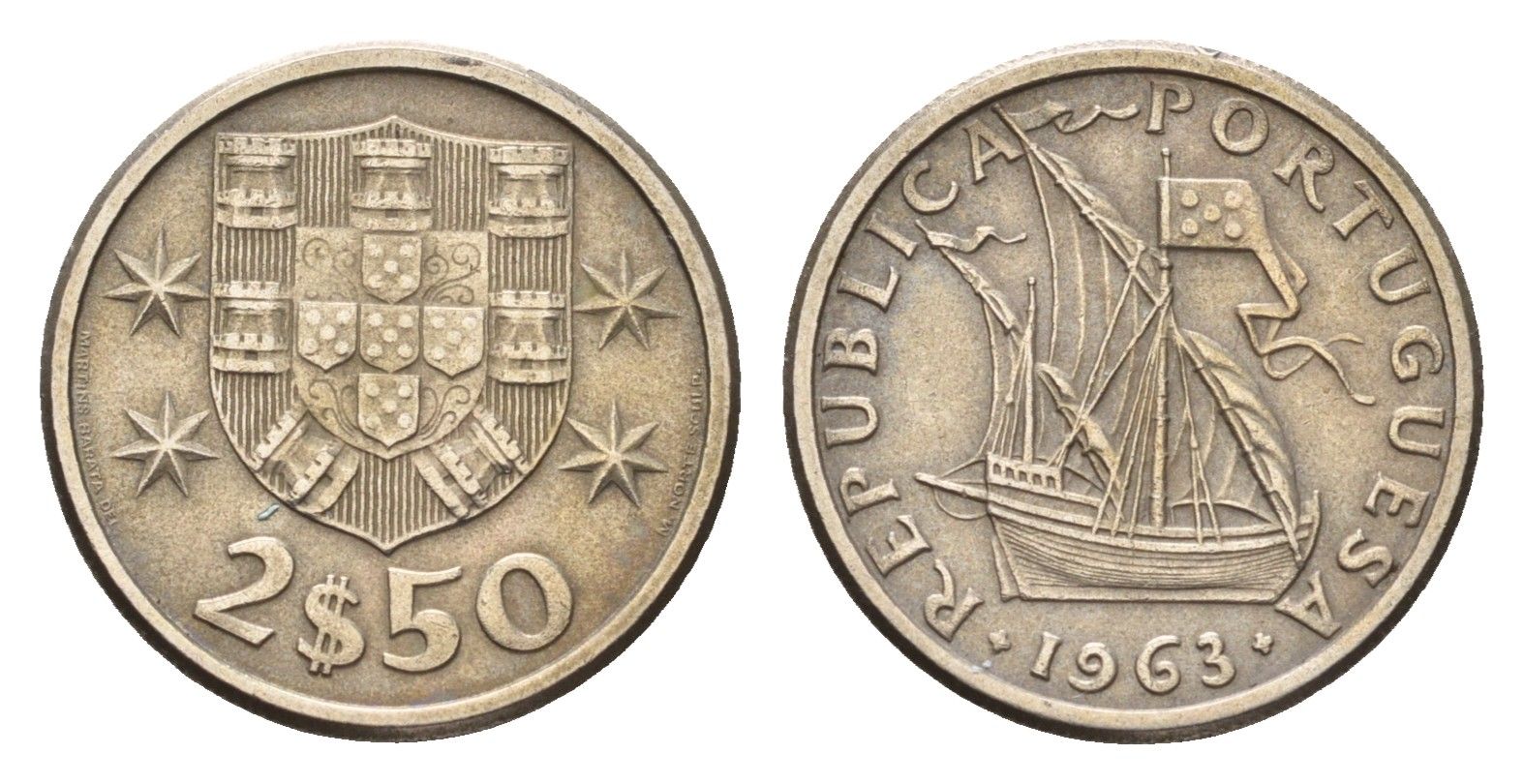 Португалия 2,5 эскудо 1963 KM 590 медно-никель 4679-525