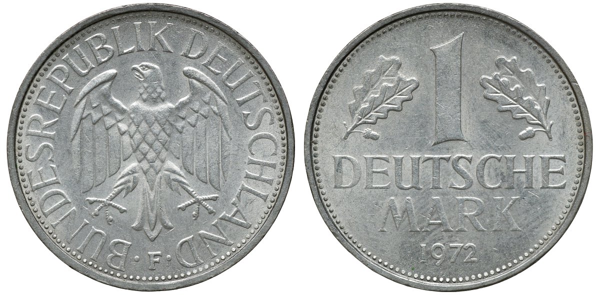 ФРГ 1 МАРКА 1972 F KM 110, J. 385 медно-никель aUNC 72-826