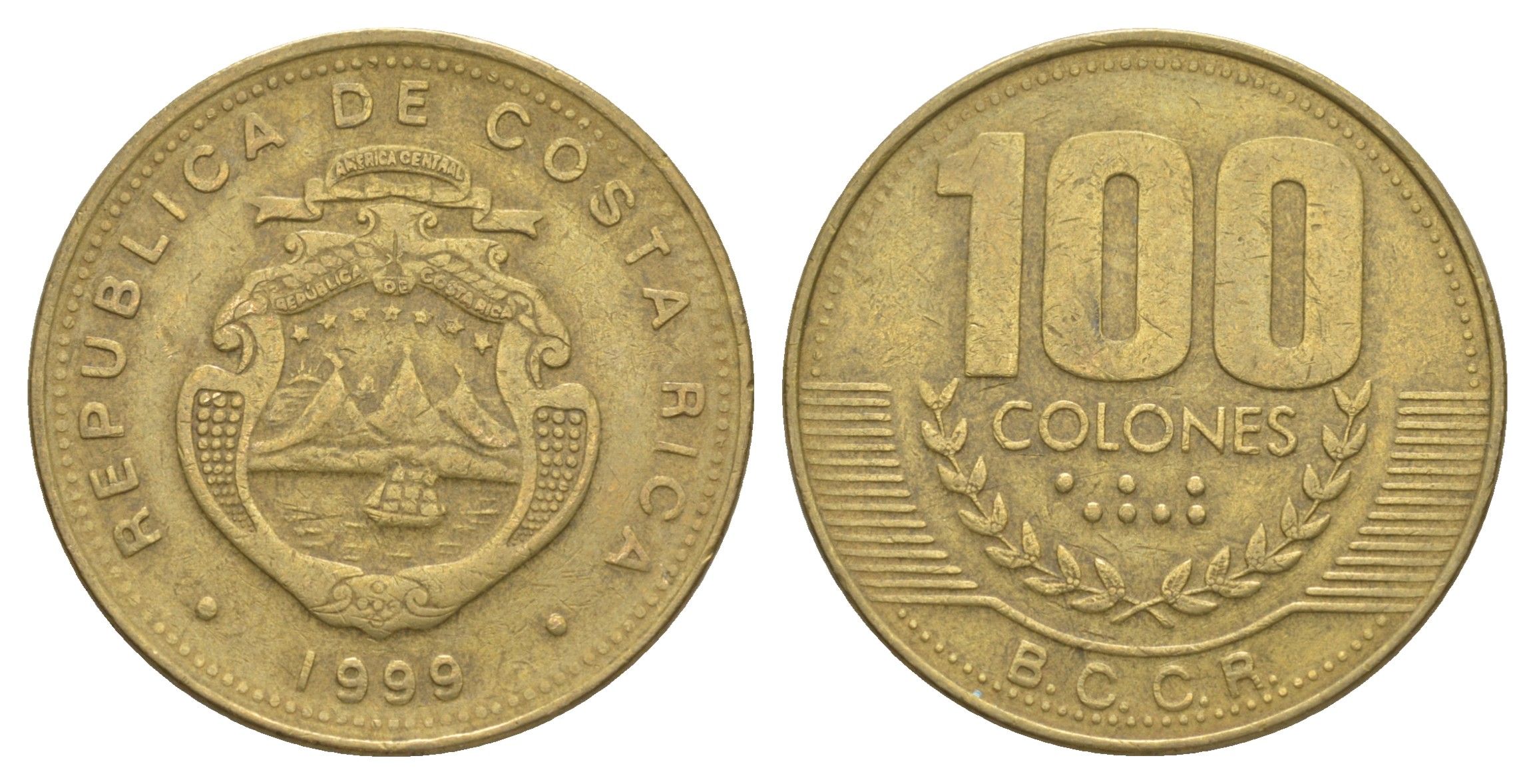 Коста-Рика 100 колонов 1999 KM 230a.1 алюминиевая бронза 4631-436
