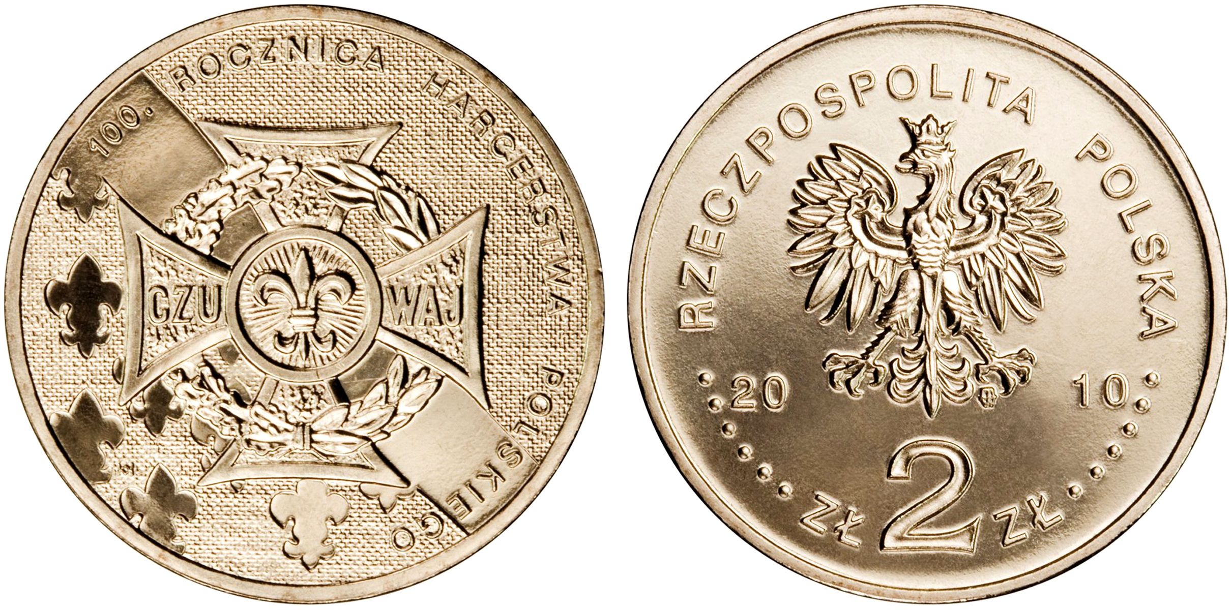 Польша 2 злотых 2010 MW, 100 лет союзу польских харцеров, скаутскому движению в Польше KM 725 нордик UNC 4676-645