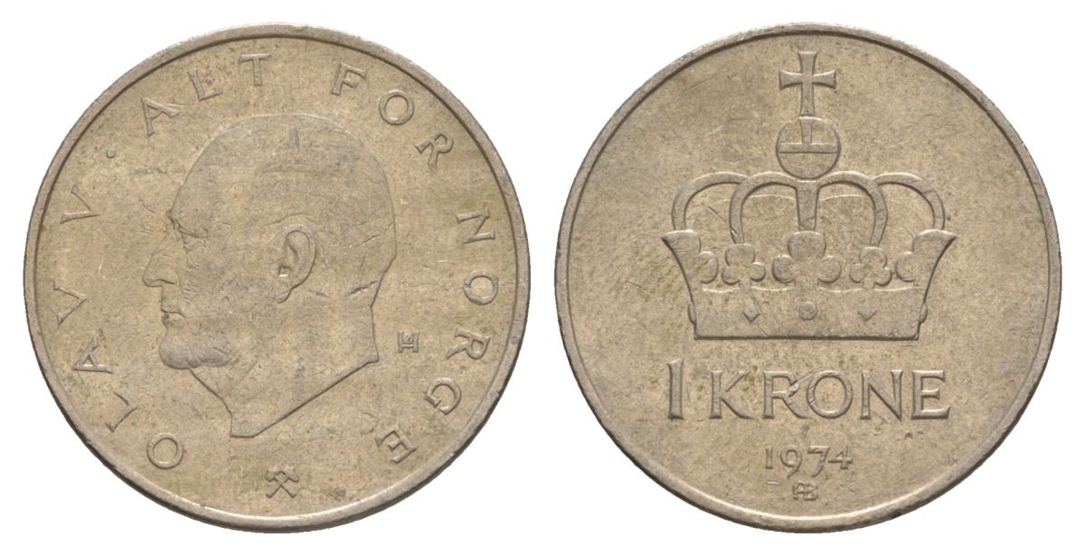 Норвегия 1 крона 1974 Улаф V (1957-1991) KM 419 медно-никель 4635-657
