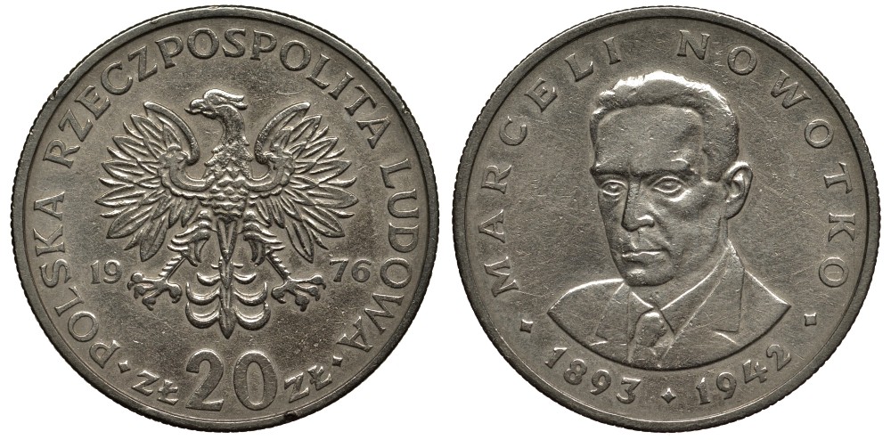 Польша 20 злотых 1976 Кремница, Марцелий Новотко KM 69 медно-никель 3855-836