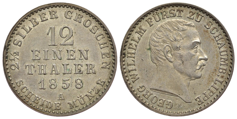 Шаумбург-Липпе 1/12 талера 1858 A, Георг Вильгельм (1787-1860) KM 47, AKS 7 серебро 00-812-64